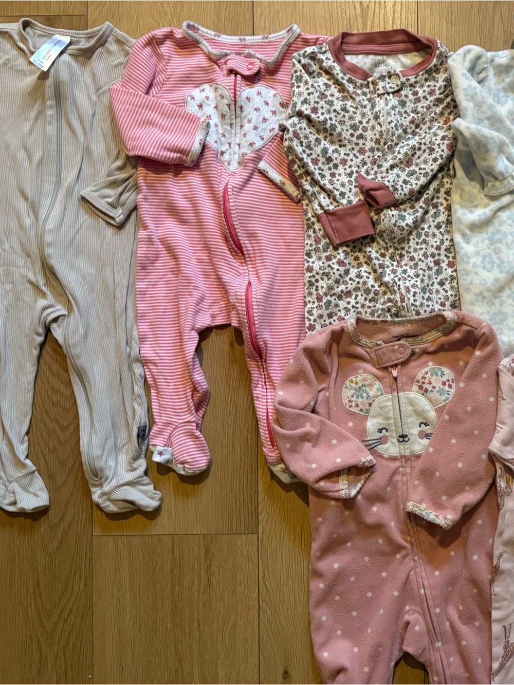 6-9M Assorted Baby Footed Sleepers - Pink, Cream, Floral
